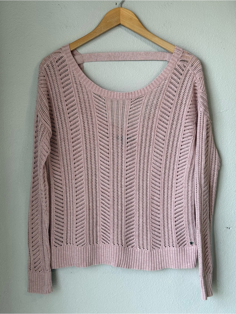 American Eagle Outfitters Light Pink Open-Knit Scoop Neck Sweater Womens Size M